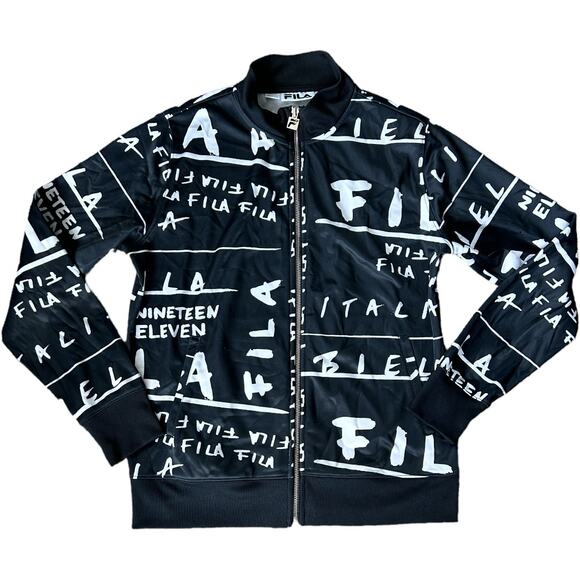 NWOT FILA Take it All-over Logo Bomber Track Jacket Black White Women Size SMALL - Picture 3 of 4